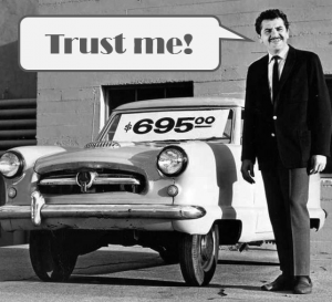 Used car salesman asking for trust
