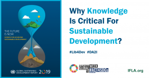 Image: hourglass shape with image of the sky and earth. Text: Why knowledge is critical for sustainable development