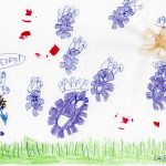 A child's drawing depicting COVID-19