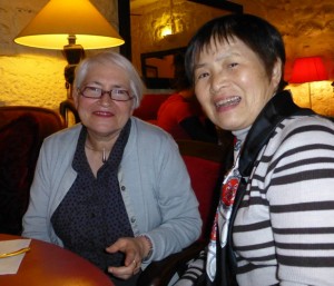 Annie Dourent and Hitomi Takeuchi at dinner