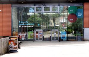 The entrance to Oldham Library